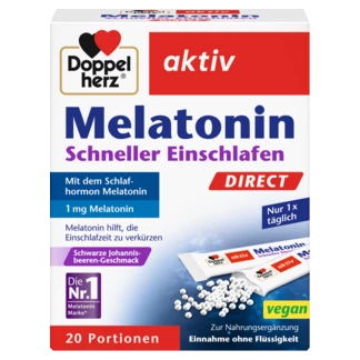 Abbildung der Produktverpackung Doppelherz aktiv Melatonin DIRECT Frontansicht
